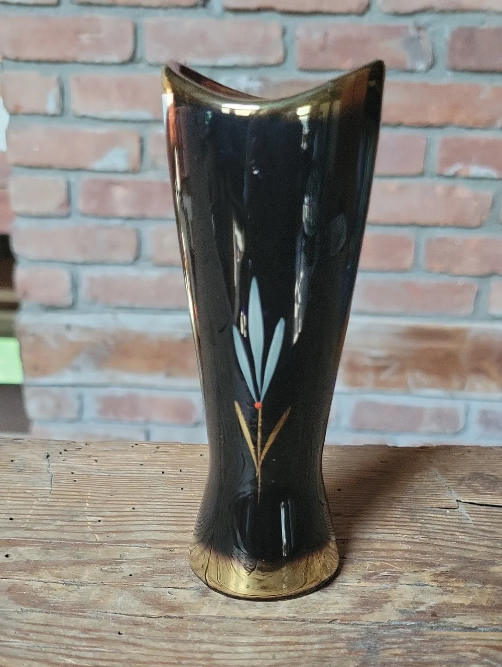 Vintage 1950s West German Art Pottery Vase 1029/14 Black Gold Atomic Mid Century - Picture 4 of 7